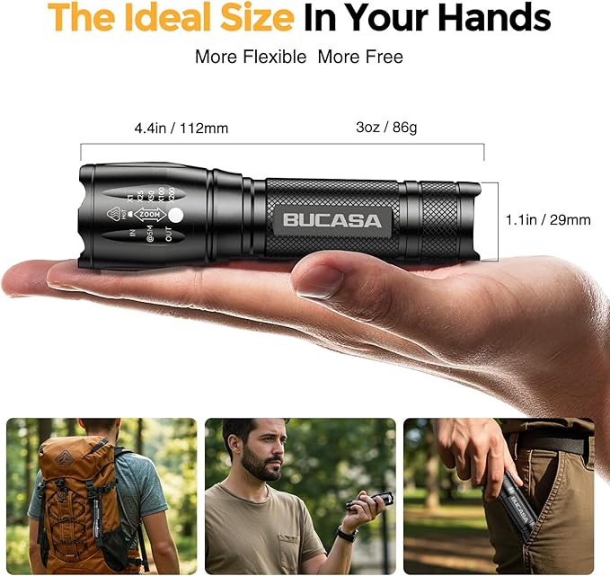 BUCASA 6 Pack Rechargeable Flashlights High Lumens, Brighter Small Flashlight Powerful Tactical Flashlights Rechargeable, Waterproof LED Flashlight with 3 Zoomable Modes for Camping Emergency