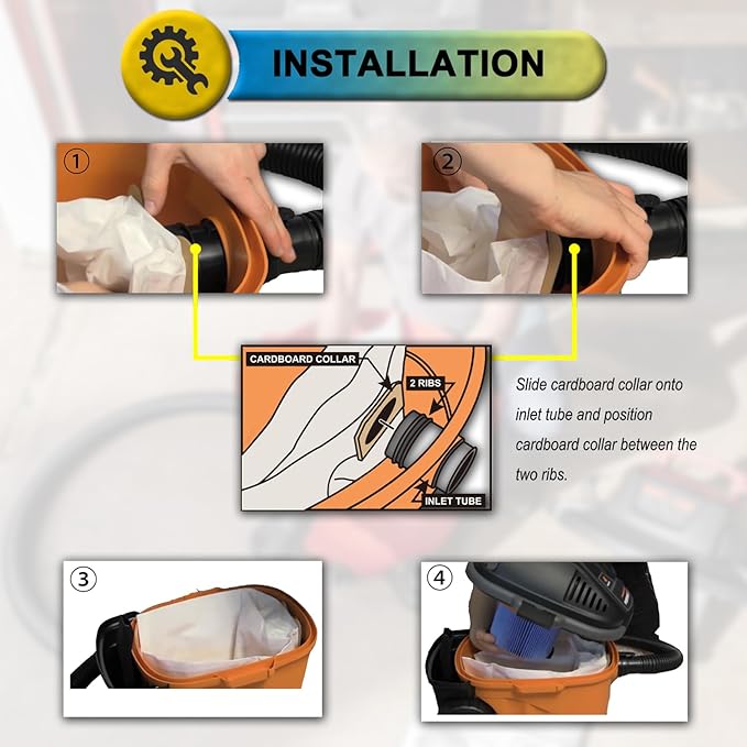 6 Pack VF3501 Replacement for Rigid Shop Vac Bags 4 Gallon Size C, compatible with RIDGID 3-4.5 Gallon Wet/Dry Vacuums, High Efficiency Dust Filter Bags, Part # 23738 WS32045F