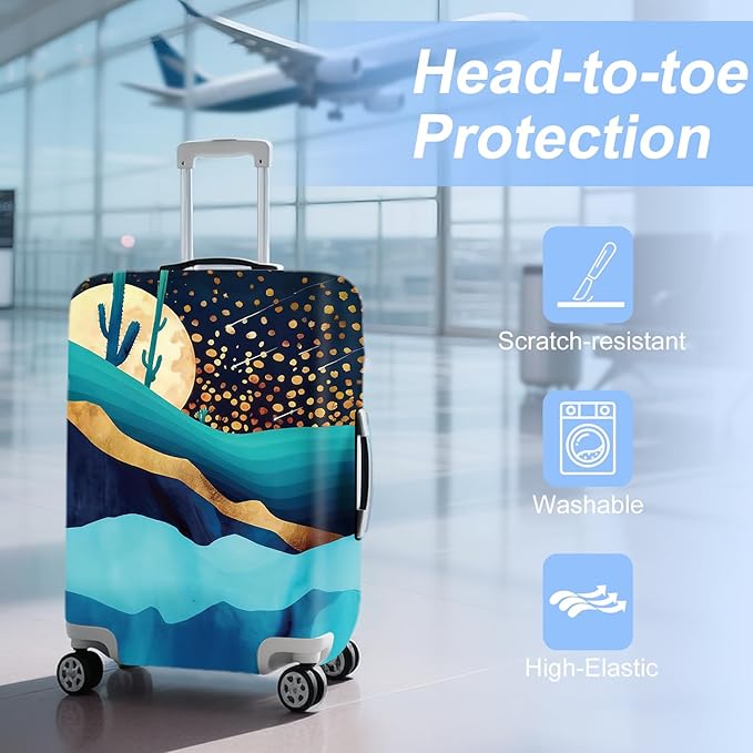 ANNA QUEEN Boho Night Desert Travel Luggage Cover -Stretchable Airplane Suitcase Protector Sleeve,Universal Washable Fit for 28-30 Inch Checked Baggage,Water Resistant Durable Luggage Protector
