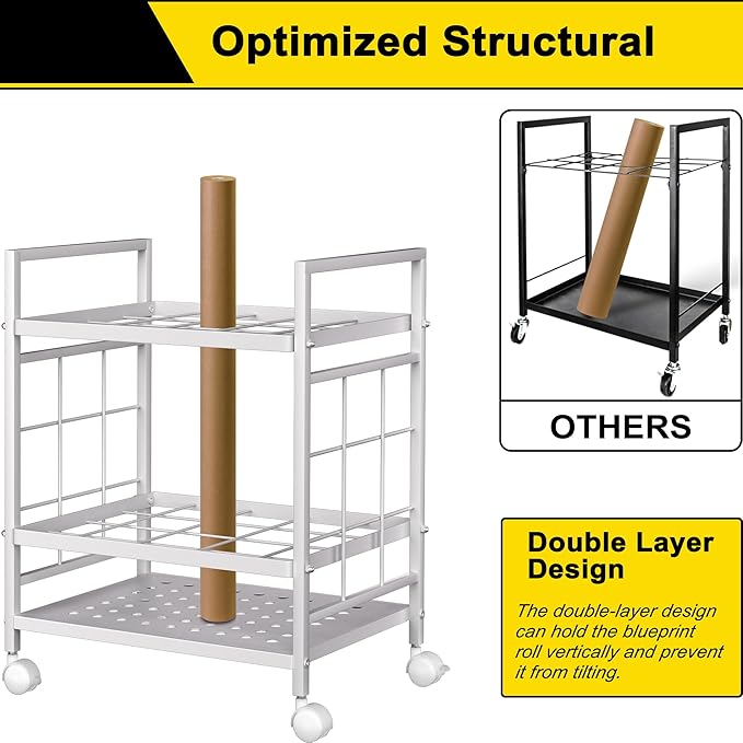 Wrapping Paper Organizer Storage, Wrapping Paper Storage with Wheels, Used for Storing Blueprint/Carpet/Map/Poster, 20 Slots, 2 Brakes, Silent Wheel for Home, Office, School(Black)