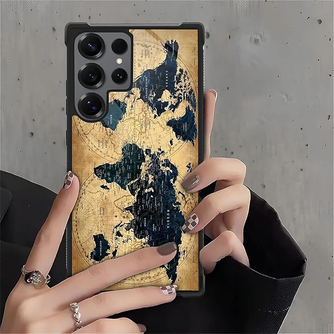 for Samsung Galaxy S25 Ultra Case,Graphic Design for Girl Boy Soft Silicone Hard Acrylic Shock Protection Designed for Samsung Galaxy S25 Ultra Brown World Map Pattern
