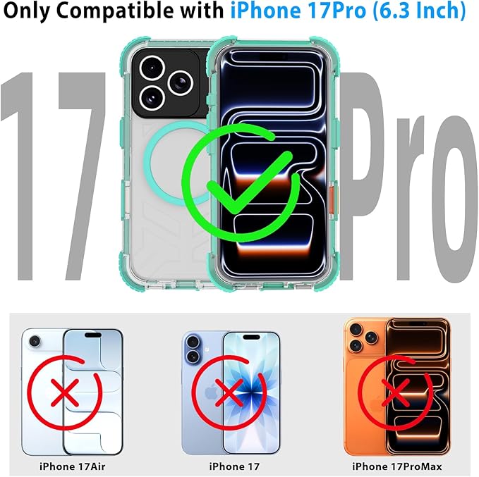 Waterproof Phone Case Compatible with iPhone 17 Pro, IP68 Waterproof Shockproof Dust-Proof Phone Case with Built in Screen Protector, Full Body Protective Case (Green Lake, iPhone 17 Pro)