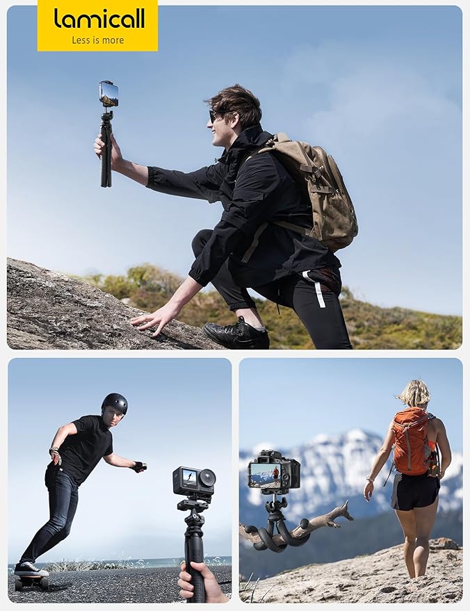 Lamicall Tripod for iPhone - [Ultra-Stable] Aluminium Phone Tripod with Wireless Remote, Mini Flexible Camera Stand Cold Shoe for Video Recording for Pocket 3 iPhone GoPro DSLR Camera Mothers Day