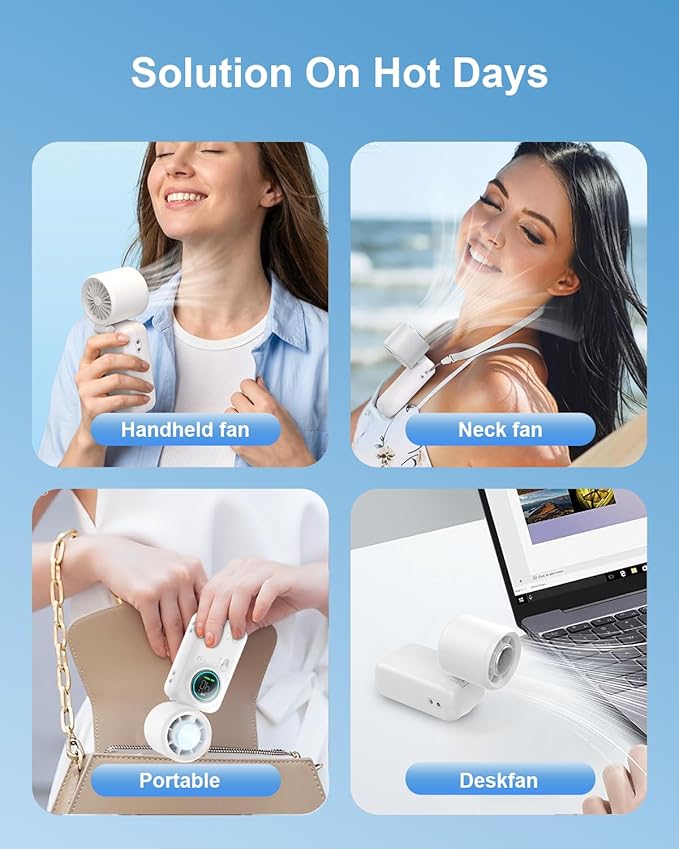 Handheld Turbo Fan with Ice Cooling, High Speed Personal Fan, Neck Fan Rechargeable Battery Up to 20H, Mini Pocket Fan for Outdoor Work, Office Desk, Home Watching Game, Travel, Beach Gifts