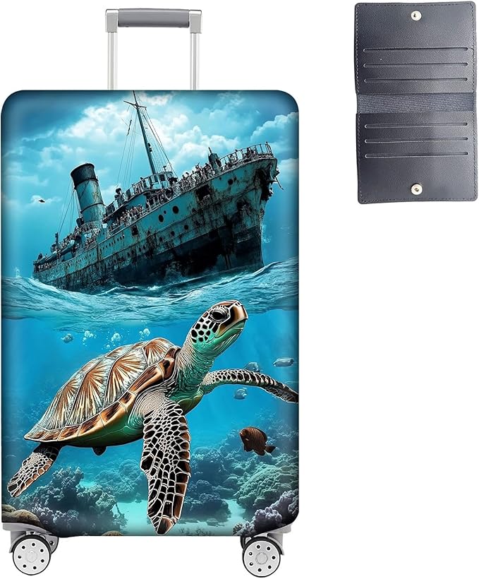 Luggage Cover Protector for 26-28 Inch Suitcases, TSA Approved Elastic Travel Suitcase Covers, Anti-Scratch Washable Luggage Sleeve for Carry On & Checked Bags, Majestic Sea Turtle