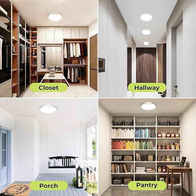 hepside 4 Pack Motion Sensor Ceiling Light Wired, 3000K/4000K/6500K LED Flush Mount Ceiling Light Fixture, 7Inch 15W Motion Sensor Light with Timer for Closet Stair Porch Hallway Pantry,White