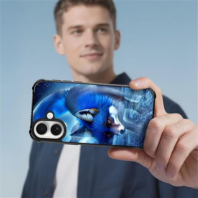 for iPhone 17 Case,for MagSafe Graphic Design for Girl Boy Soft Silicone Hard Acrylic Shock Protection Designed for iPhone 17 Snowy Mountain Fox Lake Pattern