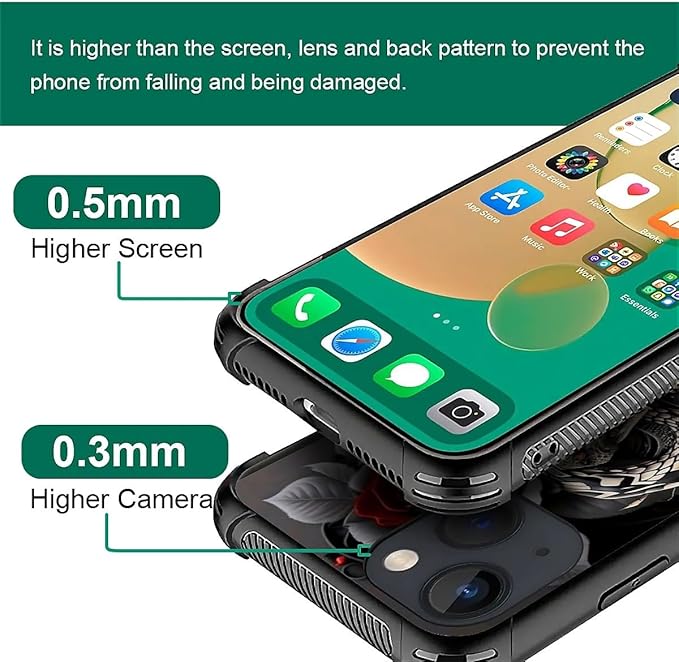 for iPhone 13 Case, Entwined Rose Snake Pattern Graphic Design Girl Boy Soft Silicone Hard Acrylic Shock Protection for iPhone 13