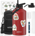 87oz Insulated Water Bottle (Cold for 48 Hrs),BPA Free&Leak Proof,1.5 Gallon Stainless Steel Water Flask,Water Jug with Straw Spout Lids for Gym,Hiking,Camping,Red