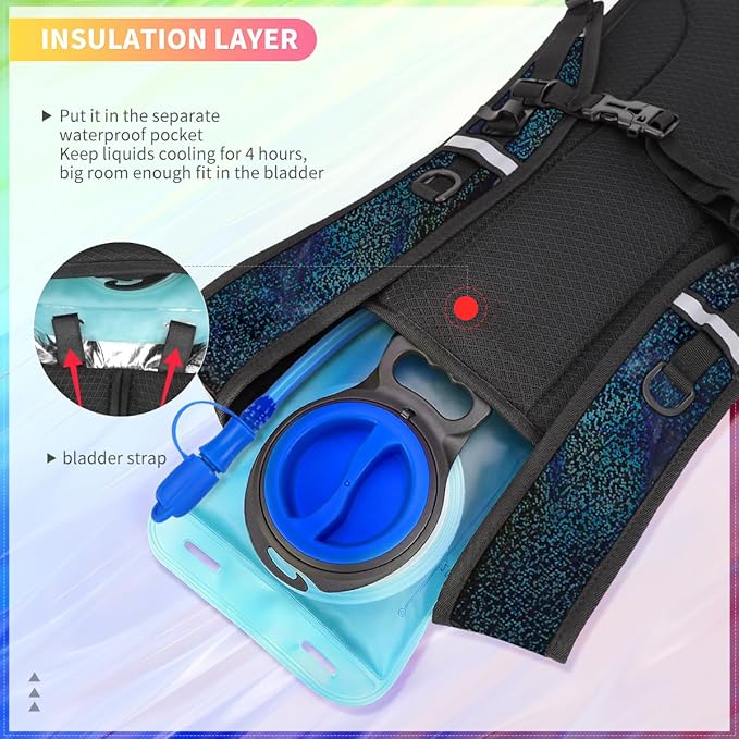 Hydration Backpack, Water Backpack with 2L Hydration Bladder, Rave Backpack Hydration Pack, Festival Essential for Raves, Hiking, Cycling, Climbing, Running, Outdoor, Camping and More