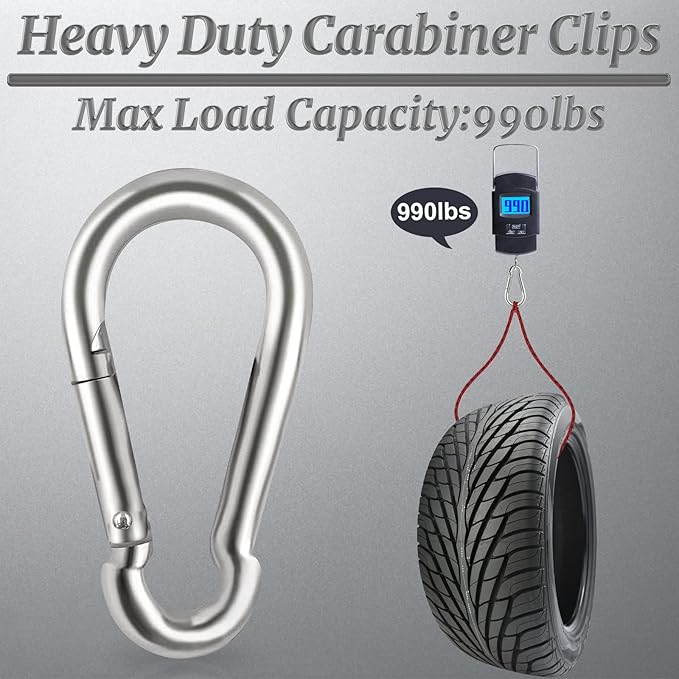 Locking Carabiner Clips, Stainless Steel Spring Snap Hook Locking Carabiner Heavy Duty - 304 Premium Stainless Steel Thumb Screw Carabiner Clip