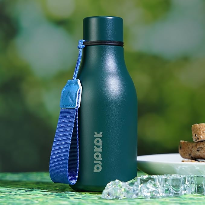 BJPKPK Insulated Water Bottles, 12oz Stainless Steel Metal Water Bottle with Strap, BPA Free Leak Proof Jugs, Mugs, Flasks, Reusable Thermal Flasks for Sports & Travel, Black