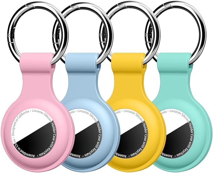 Linsaner [4 Pack] Holder for AirTag 2nd Gen (2026) & 1st Gen, Silicone Case Keychain Key Ring, Protective Cover for Apple for Air Tags, GPS Finder Accessories, Pink/Grey Blue/Yellow/Mint Green