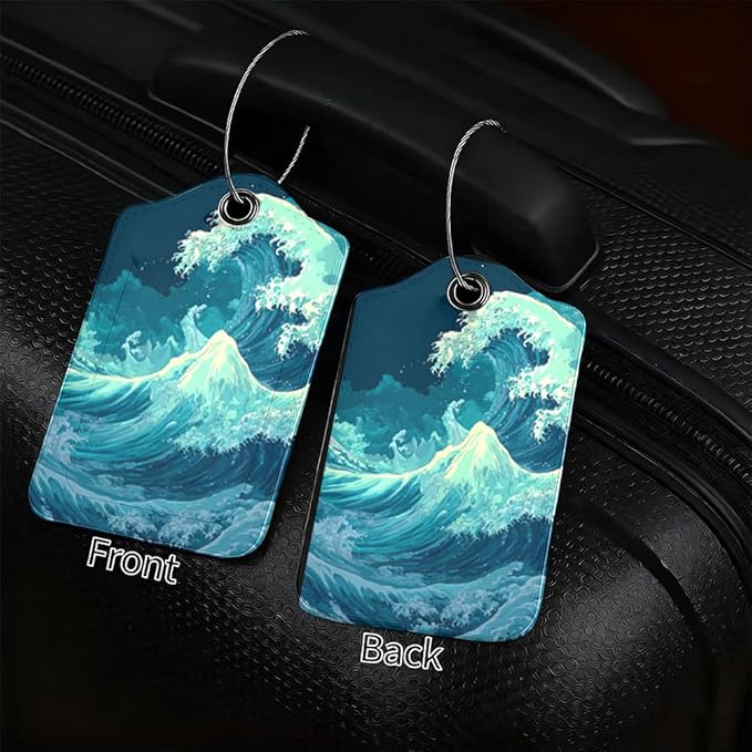 2Pcs Deep Ocean Blue Luggage Tags for Suitcases, 2.83x4.53 Abstract Sea Wave ID Labels with Privacy Cover, Aesthetic Nautical Bag Tags for Backpacks, Cruise Ship Travel Essentials, Set of 2