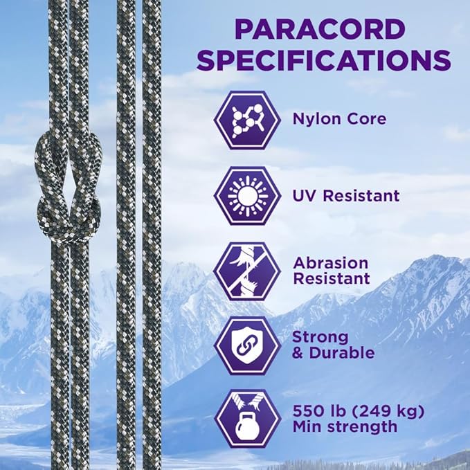 TECEUM Reflective Paracord Rope 1000 – 1000ft/200ft/100ft/50ft – 40+ Colors – Glow in The Dark – para Cord – Utility Rope for Survival, Hunting & Camping Gear – Nylon String, Camping Rope, Tent Cord