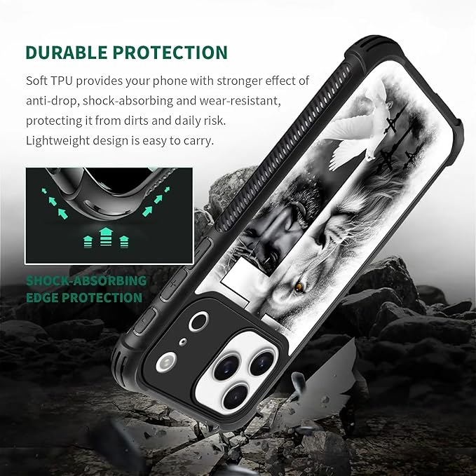 for iPhone 17 Pro Max Case,for MagSafe Graphic Design for Girl Boy Soft Silicone Hard Acrylic Shock Protection Designed for iPhone 17 Pro Max Lion Cross Jesus Christ Dove Pattern