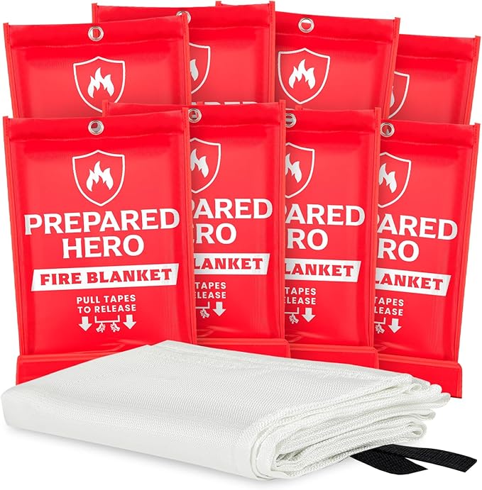 Prepared Hero Emergency Fire Blanket - 8 Pack - Fire Suppression for Kitchen, 39” x 39” Fiberglass Fire Blanket for Home