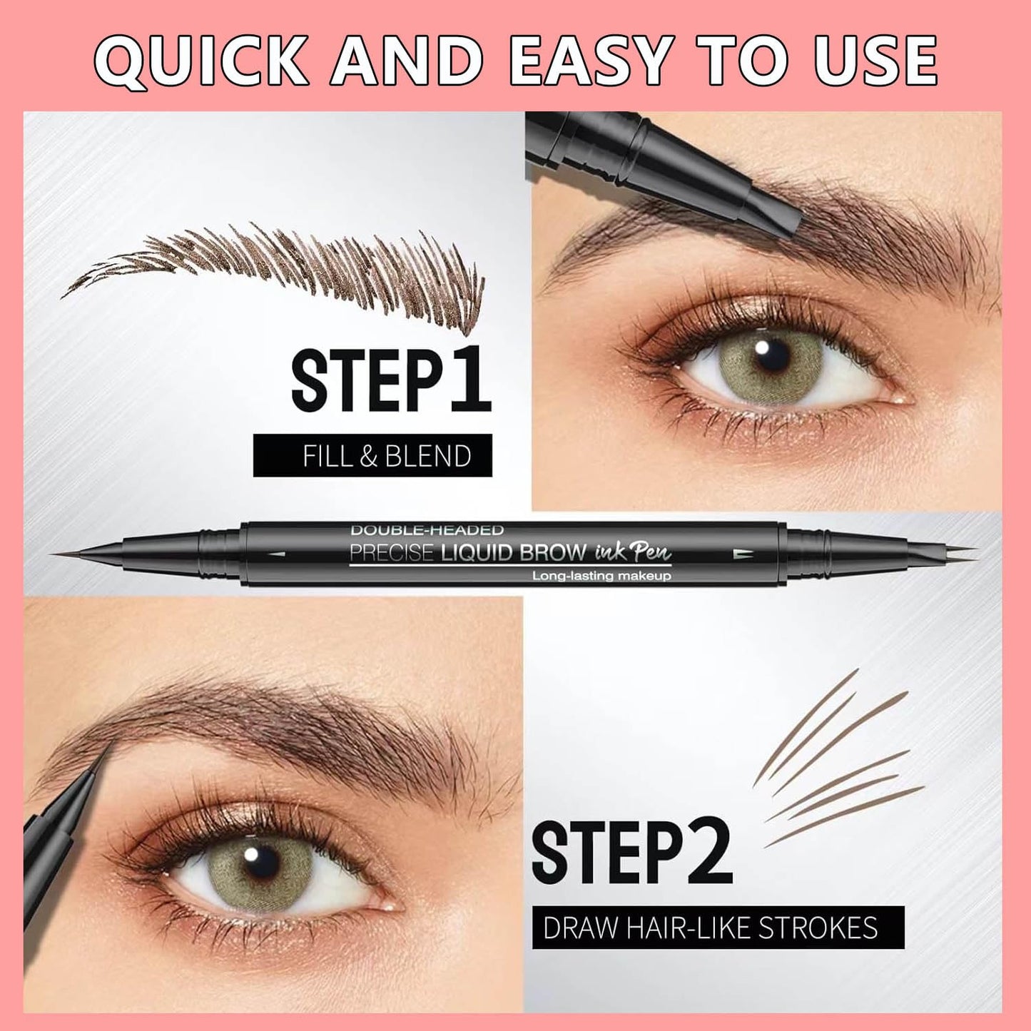 Eyebrow Pencil Dark Brown Liquid Eyebrow Pen 2 in 1 Dual-Ended Eye Brow Pencils for Women Waterproof Natural Brow Pencils Precise Brush Tip Create natural hair like eyebrows that last all day # 03