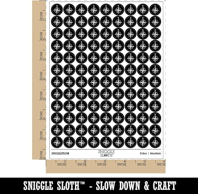Compass Rose Nautical Star Navigation Map 200+ Round Stickers - Matte Finish - 0.50" Size - Black