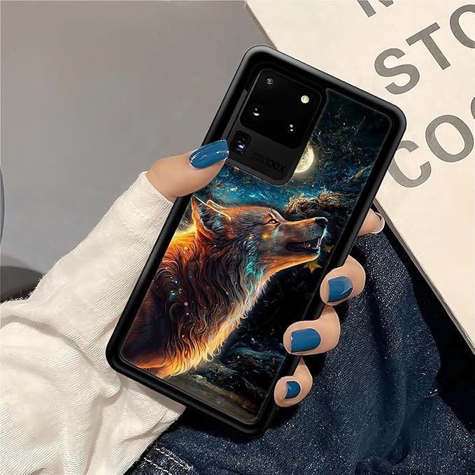 for Samsung Galaxy S20 Ultra Case, Star Cave Hungry Wolf Pattern Graphic Design Girl Boy Soft Silicone Hard Acrylic Shock Protection for Samsung Galaxy S20 Ultra