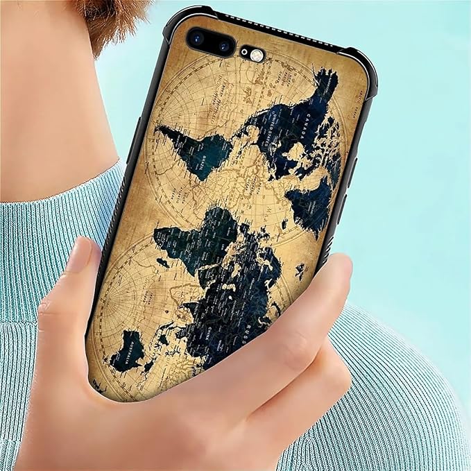 for iPhone 7/8 Case, Brown World Map Pattern Made of Soft Silicone Hard Acrylic Shock Protection for iPhone 7/8