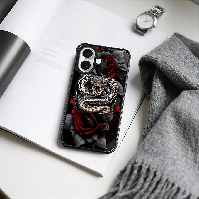 for iPhone 17 Case,for MagSafe Graphic Design for Girl Boy Soft Silicone Hard Acrylic Shock Protection Designed for iPhone 17 Entwined Rose Snake Pattern