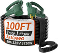 PlugSaf 100 FT 30 Amp RV Extension Cord Outdoor with Grip Handle, Flexible Heavy Duty 10/3 Gauge STW RV Power Cord Waterproof with Cable Organizer, NEMA TT-30P to TT-30R, Black-Green, ETL Listed