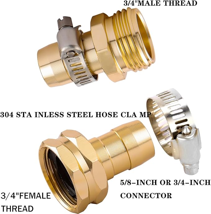 3 Set Garden Hose Repair Connector Kit with Clamps, Fit for 3/4" or 5/8" Garden Hose Fitting, Male and Female Hose Adapter, Water Hose Repair Kit