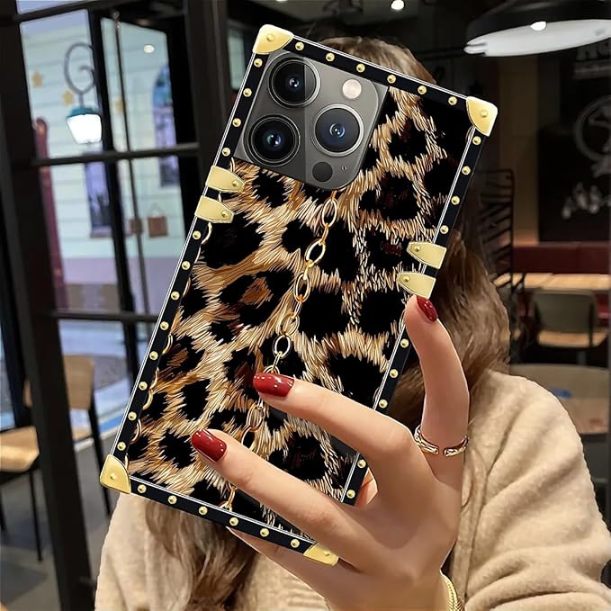 Compatible with iPhone 12 Pro Max Case, Seamless Gold Chain Leopard Luxury Golden Decoration for Girl Women Soft TPU Shockproof Protective Hard PC Back for iPhone 12 Pro Max
