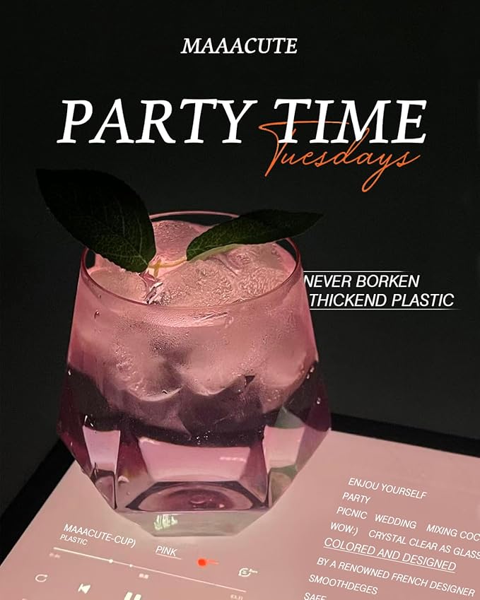 Maaacute 40 Pack Plastic Stemless Wine cocktail Whiskey Champagne Glasses, 12 Oz Disposable Unbreakable Cups for Party Bars Wedding Tasting (Pink)