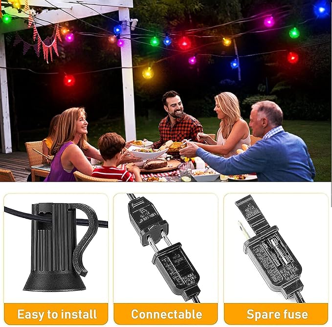 Afirst Colored Outdoor String Lights 25FT with 27 LED Bulbs Waterproof Multicolor Patio Lights for Christmas Party