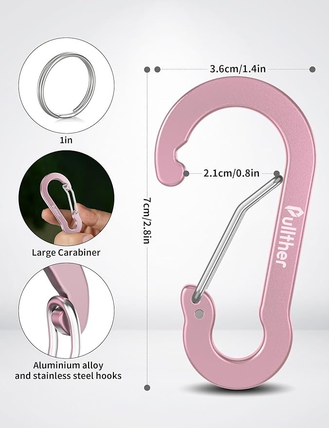 9PCS Carabiner Keychain Clip,2.7" Large Aluminum Carabiner Clips with 9PCS Stainless Steel Key Rings