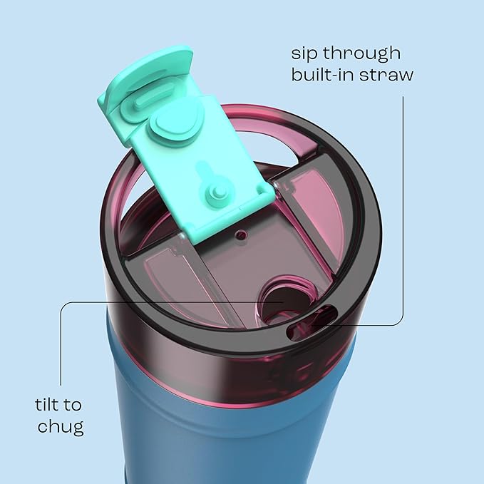 bubba 24 oz Dualsip Insulated Stainless Steel Water Bottle with Straw - Reusable, Leakproof, Lightweight, Dishwasher Safe, Lead-Free and BPA-Free, Blue Ribbon