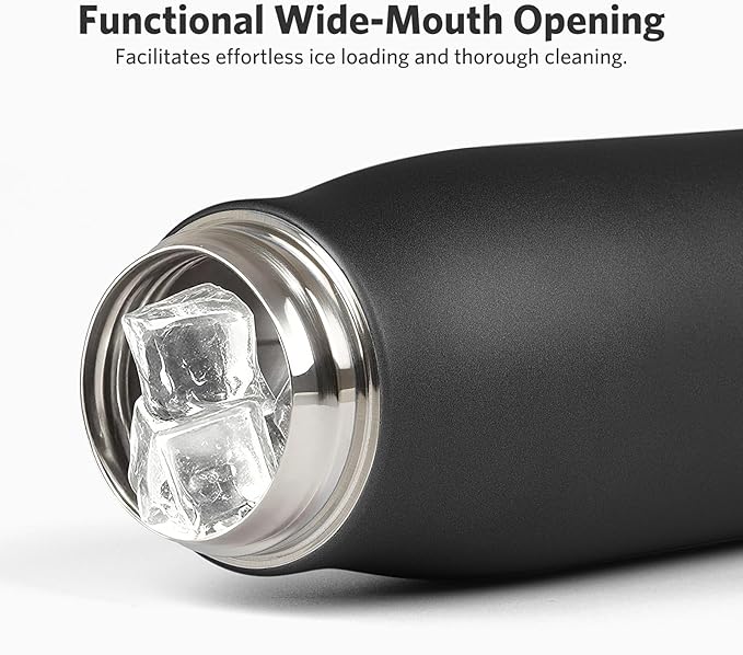 Water Bottles with Portable Lid，Hydro Insulated Thermal Flask for Hot or Cold Drinks 350ml Stainless Steel Metal Reusable Water Bottle for Kids, Adults, Midnight Black