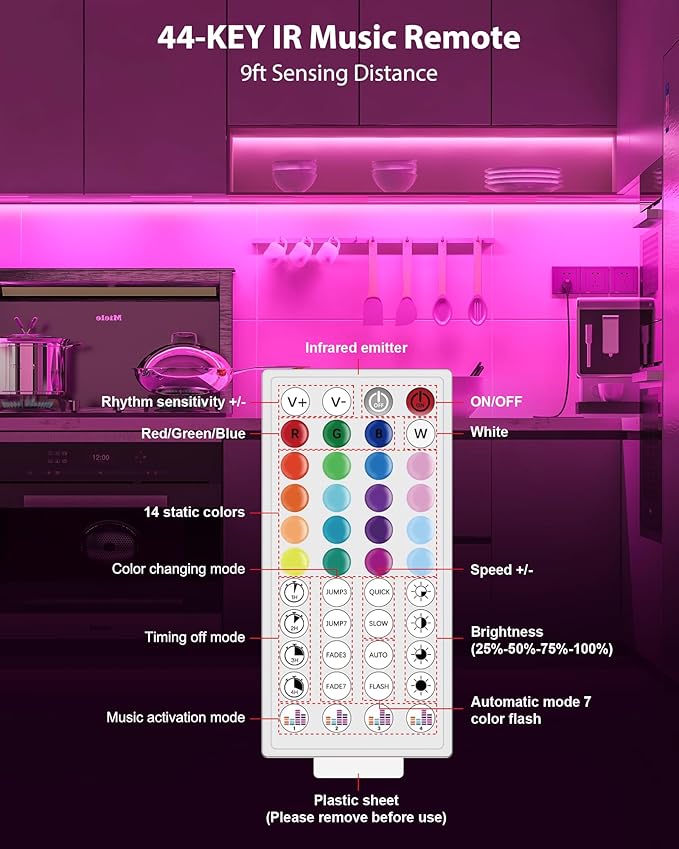 ASOKO 300 Lumens RGB Under Cabinet Led Light Plug in, 6 Pack 12 inch Linkable Under Counter Lights, Music Sync RGB LED Strip Lights with APP & Remote Control, Ambient Lights for Room Decor