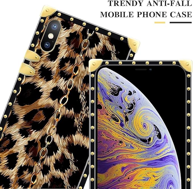 Compatible with iPhone Xs Max Case, Seamless Gold Chain Leopard Luxury Golden Decoration for Girl Women Soft TPU Shockproof Protective Hard PC Back for iPhone Xs Max