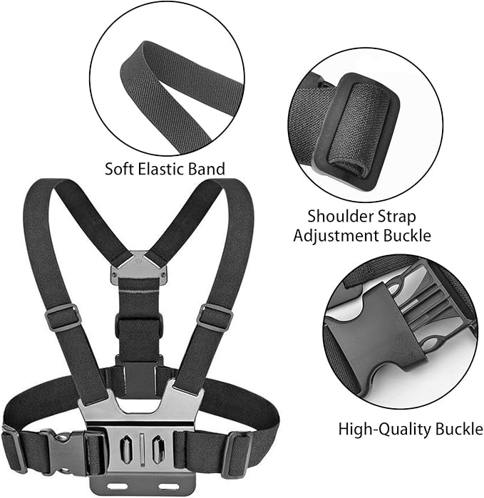Adjustable Mobile Phone Chest Strap Harness Mount, Black, Compatible with iPhone, GoPro Hero, DJI Osmo Action Cameras