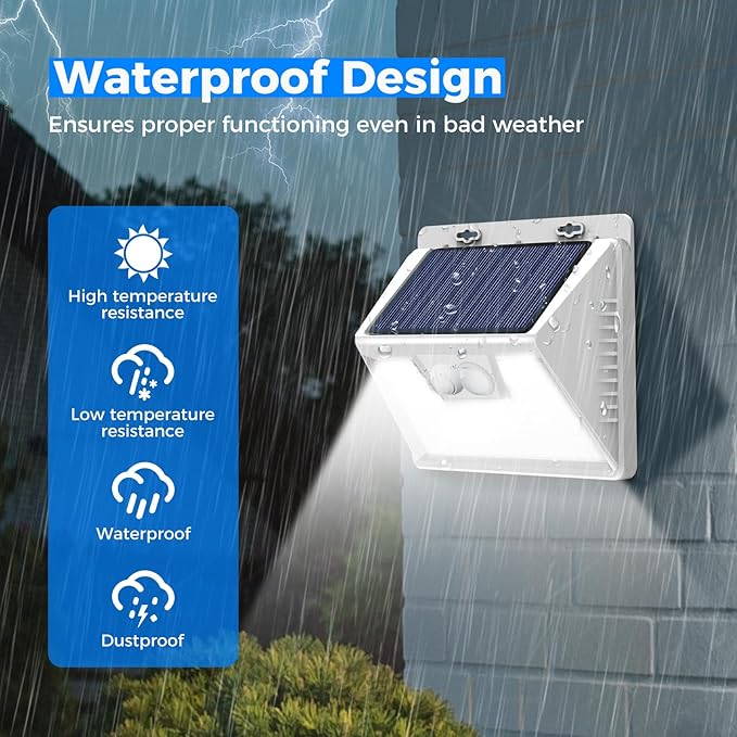 Peasur Solar Lights Outdoor Waterproof [12 Packs/140 LEDs], 3 Lighting Modes Motion Sensor Ultra Bright Security Lights for Outside Fence Patio Deck[White]