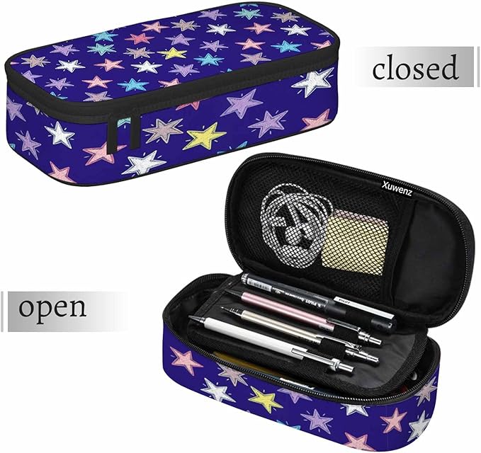 Colorful Stars Pencil Case Woven Stars Purple Blue Red Pencil Bag Pouch Box Organizer for College School Students Boy Girl