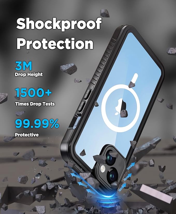Beeasy for iPhone 14 Waterproof Case Compatible with Magsafe IP68 Underwater Military Grade, Phone Case with Shockproof, Dustproof, Rugged 360 Full Body Protection Cover with Built-in Screen Protector