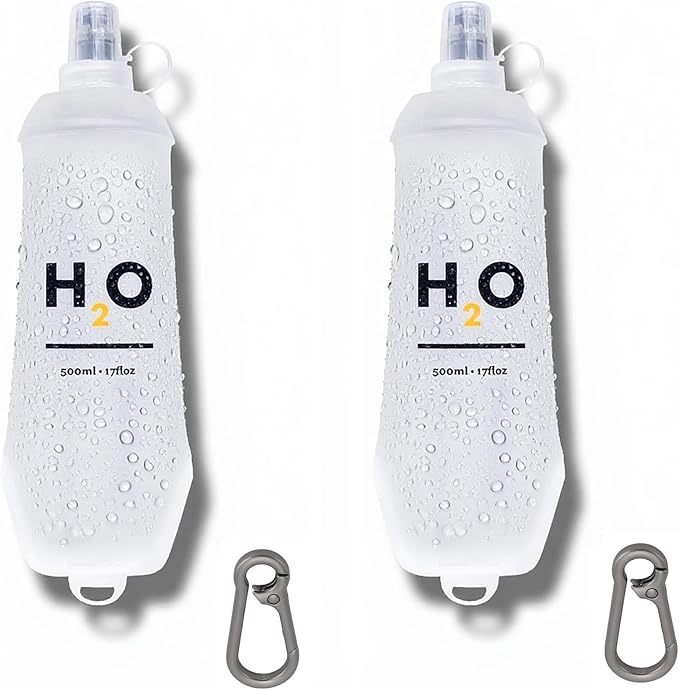 Collapsible TPU Soft Flask 500ml Leakproof Hydration Bottle with High-Flow Bite Valve for Running, Hiking, Cycling & Climbing, Lightweight Foldable Water Bottle (2 pcs 500ml)