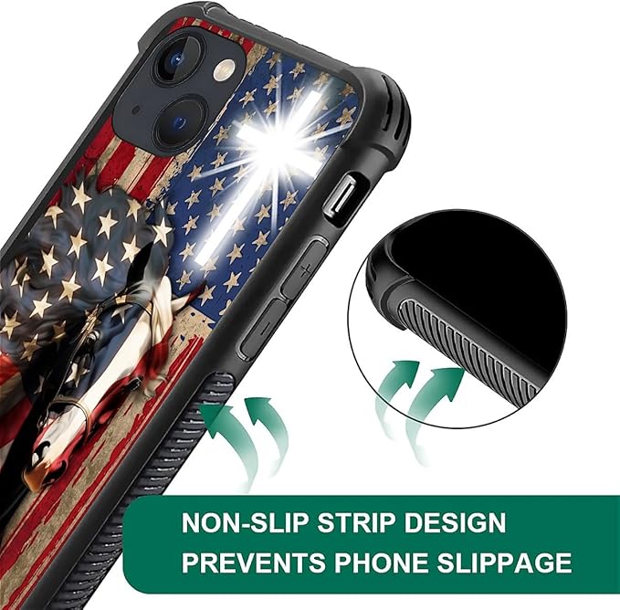 for iPhone 13 Case, Red American Flag Horse Cross Pattern Graphic Design Girl Boy Soft Silicone Hard Acrylic Shock Protection for iPhone 13