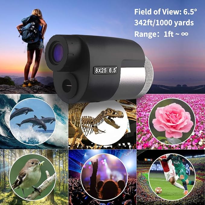 Jizmo 8x25 High Definition Monocular Telescope, Close Focus 1 ft, Fully Multi Coated Optical Lens BAK4 Prism, Mens Gift Wide View Monocular for Bird Watching Travel Sports Events
