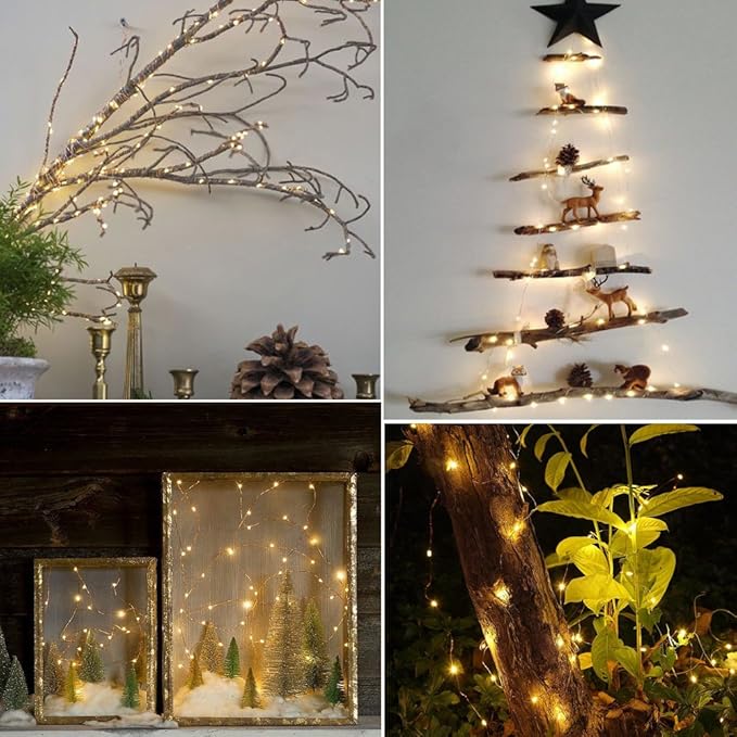 3 Pack Rechargeable Fairy Lights 10ft 30 LED, 4 Modes Battery Copper Wire String Light, Micro Firefly Starry Lighting for Wedding Party Bedroom Decor, Warm White