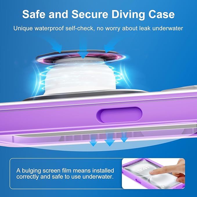 Beasyjoy Waterproof Phone Case, Underwater Phone Case for Snorkeling, Universal IPX8 Diving Pouch with Lanyard for iPhone Samsung Google Moto Series-[NOT Fit Snugly] [Touchscreen Operated Only]-Purple