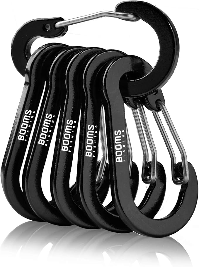 Booms Fishing CC1 Multi-Use Carabiner Clip, 6 Pack Small Caribeener Clips, Mini Keychain Caribeaner Clip 2 inch, Aluminum D Ring Carabiners, Multi-colored