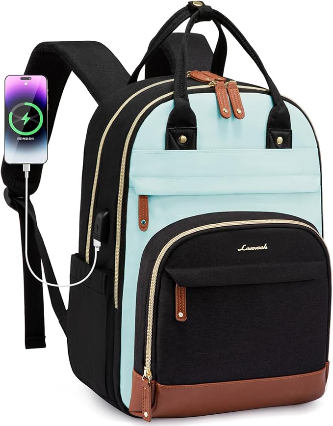 LOVEVOOK Backpack for Women,Laptop Backpack Women,Fits 15.6 Inch Laptop Bag,Fashion Travel Work Anti-theft Bag,Waterproof Business Computer College Teacher Backpack Purse Daypack, Black-Light Blue