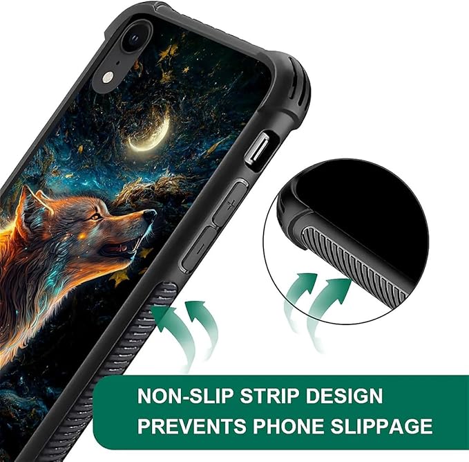 for iPhone XR Case, Star Cave Hungry Wolf Pattern Graphic Design Girl Boy Soft Silicone Hard Acrylic Shock Protection for iPhone XR
