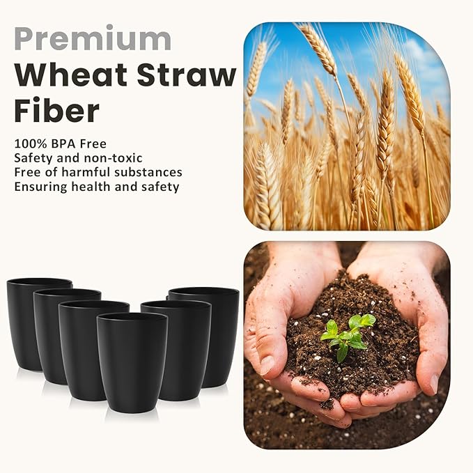 Homienly Kitchen Cups 20oz Wheat Straw Cups-6 pcs Lightweight cups Unbreakable & Reusable Glassware Set Stackable for Party,Camping,Picnic-Black