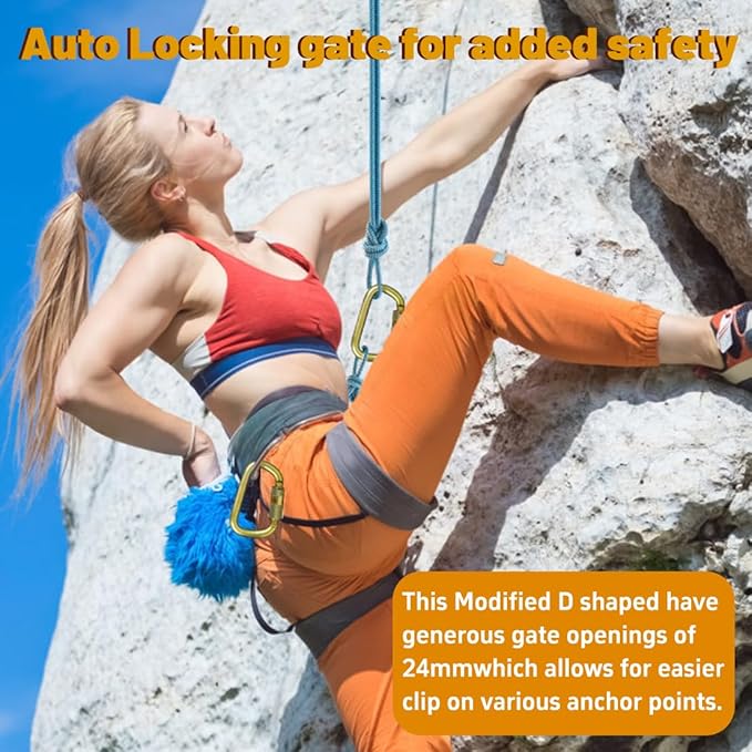 DEKABR Carabiner Heavy Duty, 45KN Twist Lock Steel Auto Locking Climbing Carabiner for Rock and Tree Climbing, Camping, Rappelling, Rescue and Mountaineering – ANAB Certified, Large, Gold
